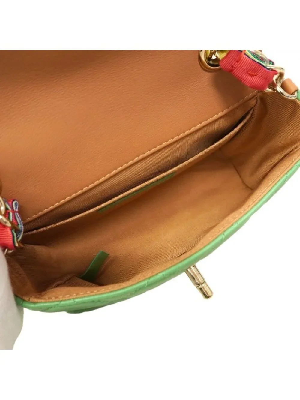 ★SOLD★ Chanel Shoulder Bag Mini Quilted Lambskin Green Champagne Gold - Picture 4 of 10